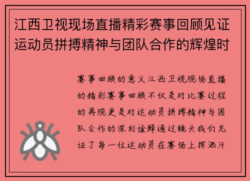 江西卫视现场直播精彩赛事回顾见证运动员拼搏精神与团队合作的辉煌时刻