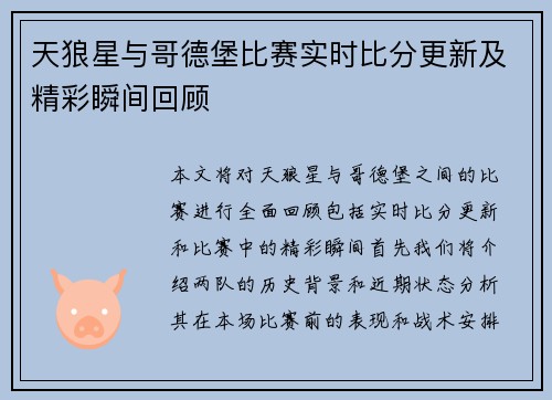 天狼星与哥德堡比赛实时比分更新及精彩瞬间回顾